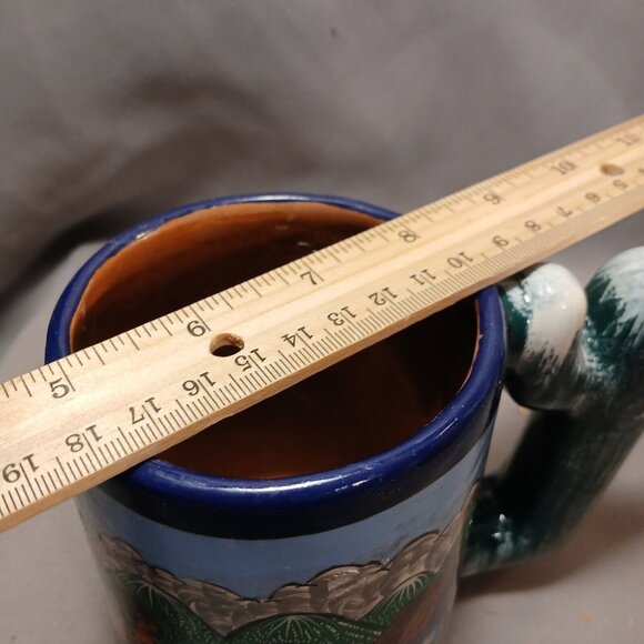 Handpainted South American Cactus Handle Heavyweight Coffee Mug Stein Preowned - Picture 10 of 11
